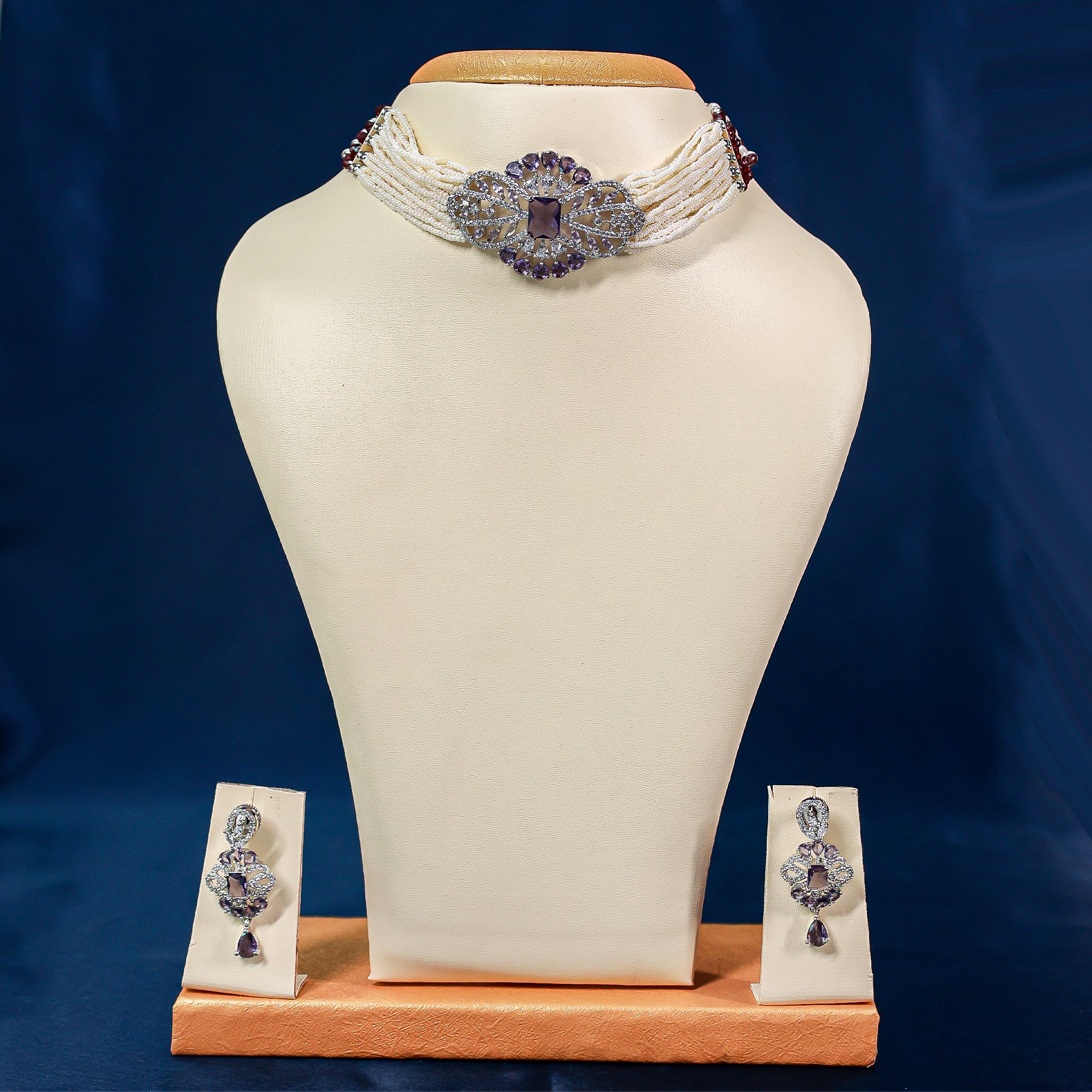 Regal Amethyst & Pearl Choker Necklace Set