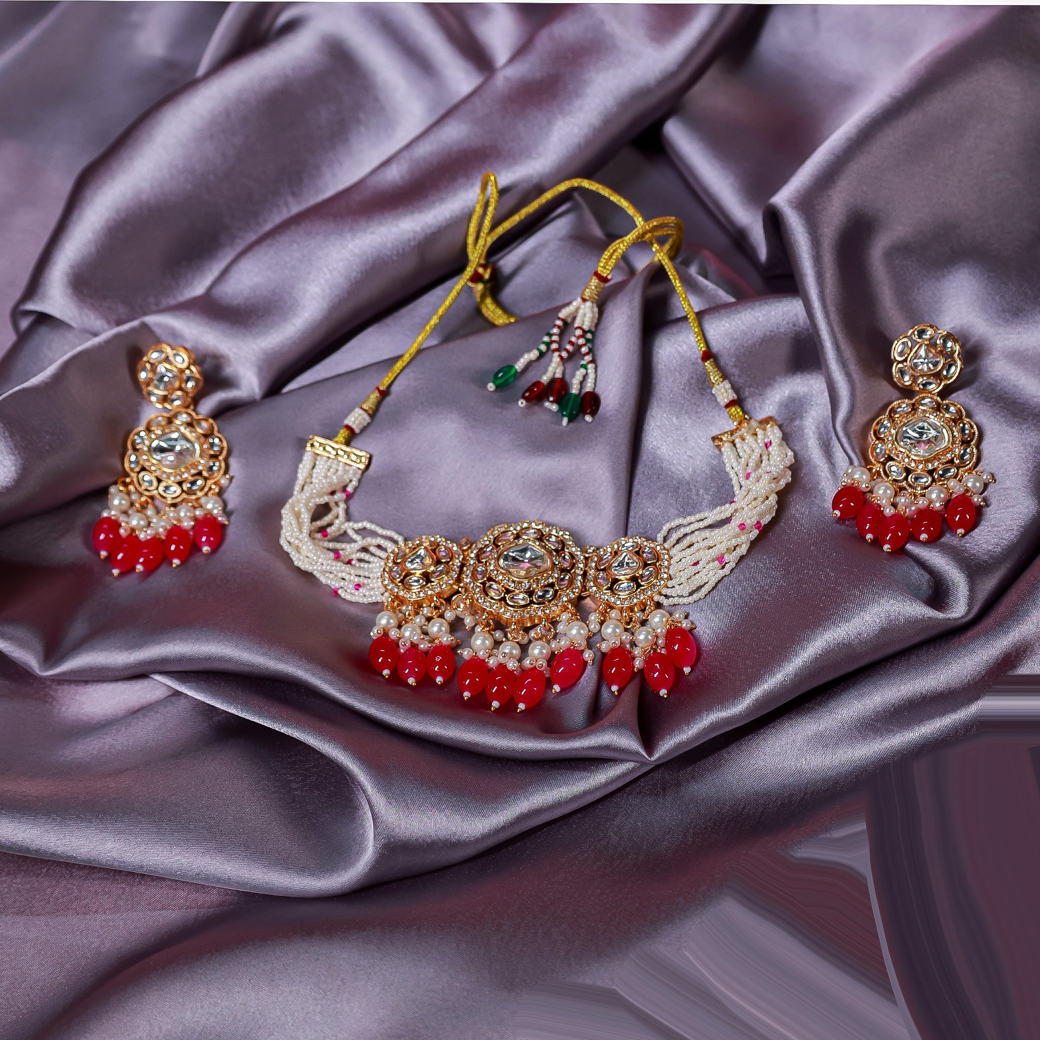 The Vibrant Magenta Droplet Polki Choker Set