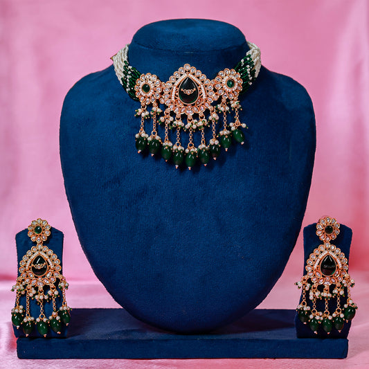 The Royal Emerald Droplet Polki Choker Set