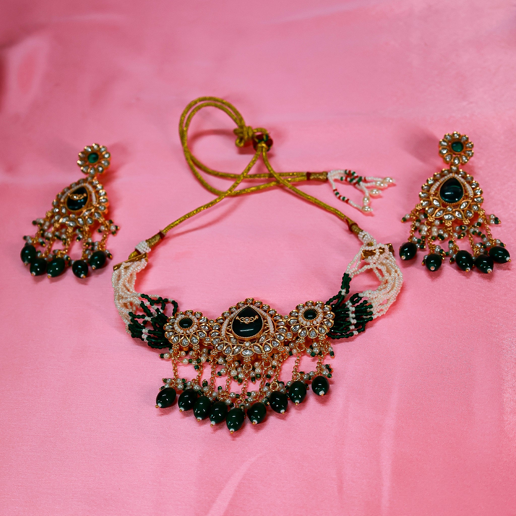 The Royal Emerald Droplet Polki Choker Set