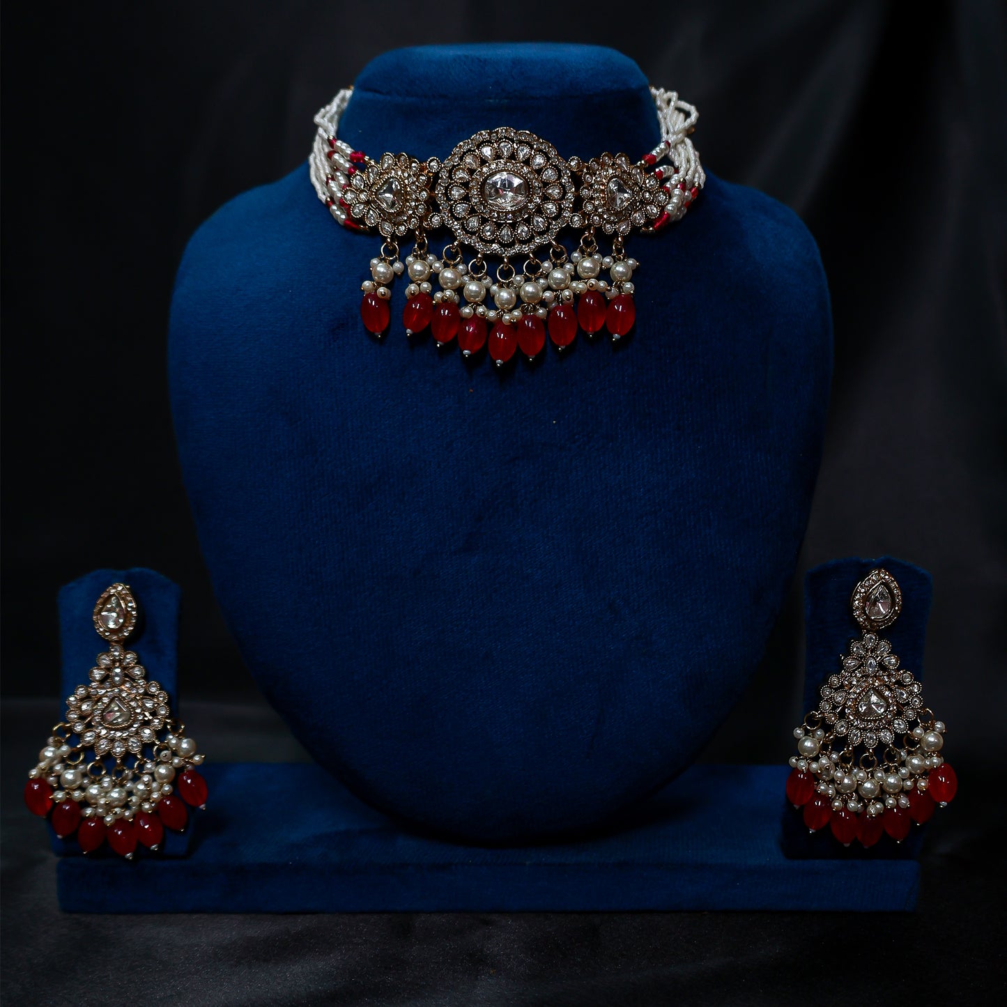 The Heritage Ruby Droplet Polki Choker Set