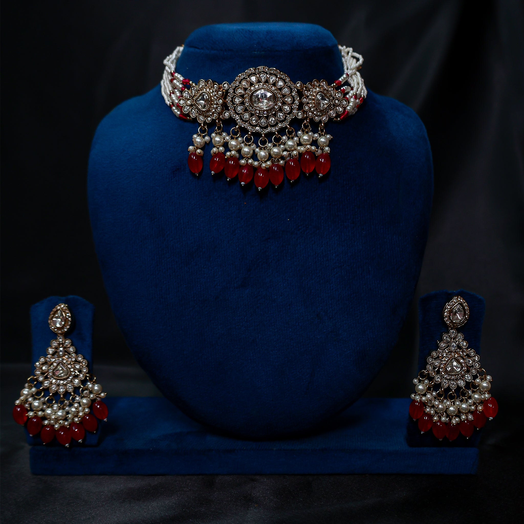 The Heritage Ruby Droplet Polki Choker Set