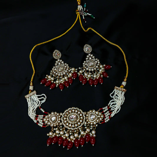 The Heritage Ruby Droplet Polki Choker Set