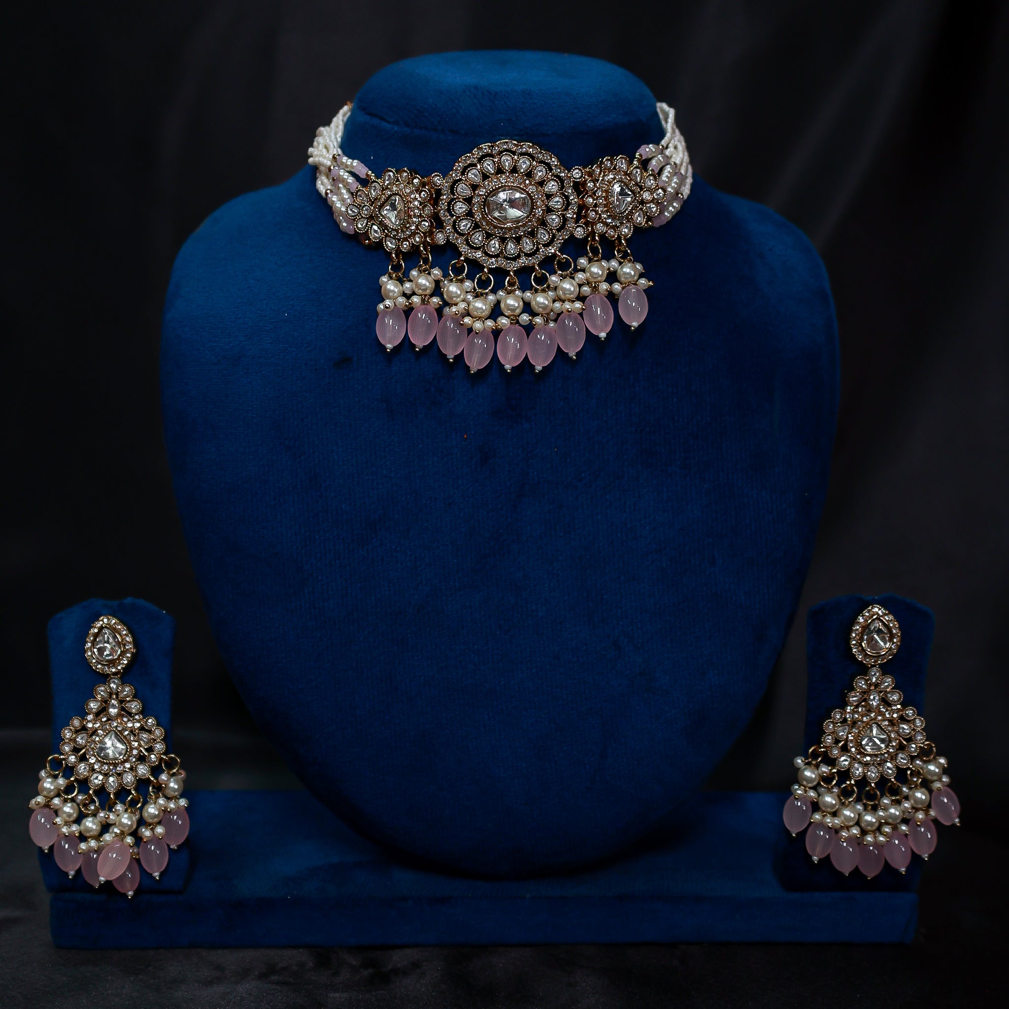 The Soft Pink Droplet Polki Choker Set