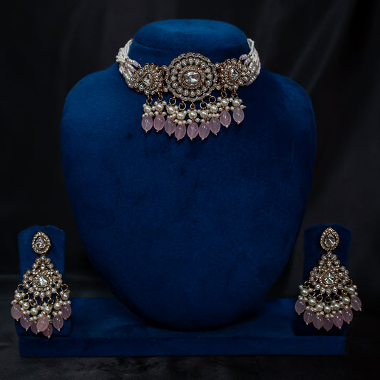The Soft Pink Droplet Polki Choker Set