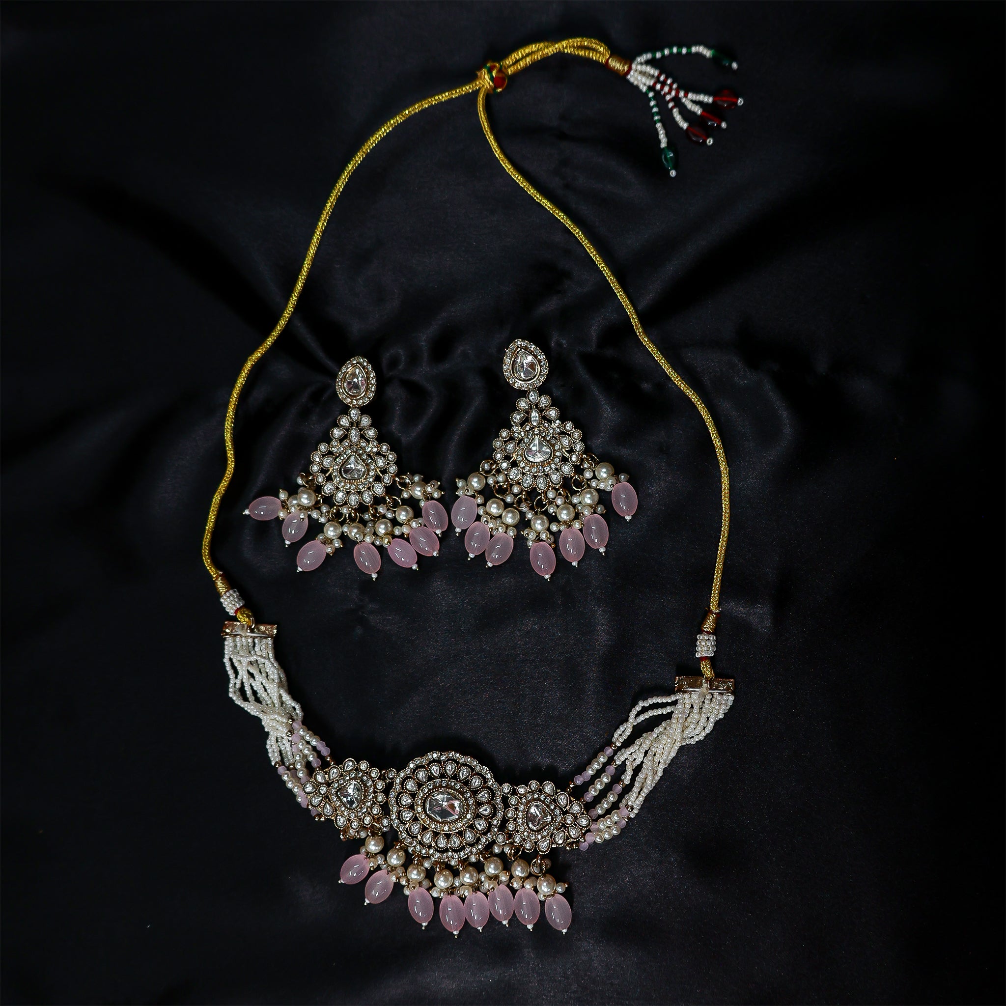 The Soft Pink Droplet Polki Choker Set