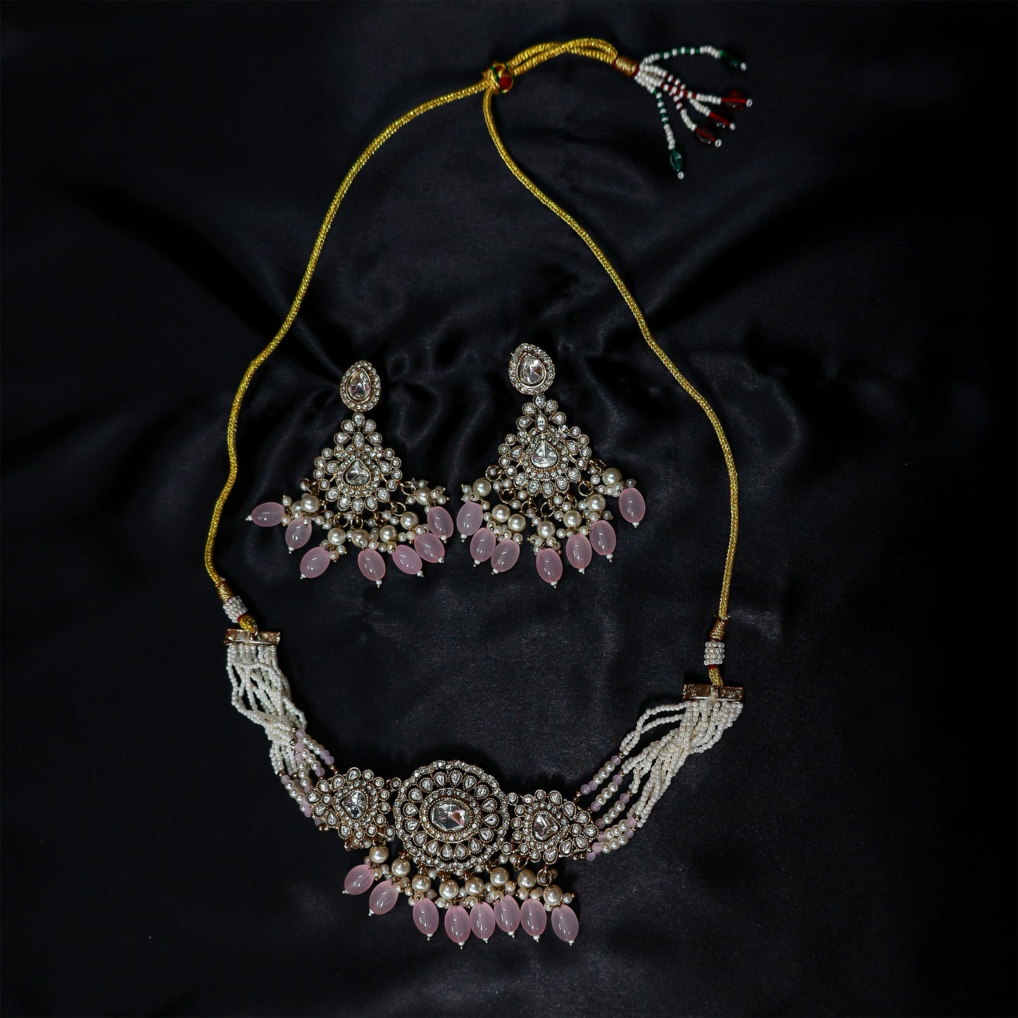 The Soft Pink Droplet Polki Choker Set