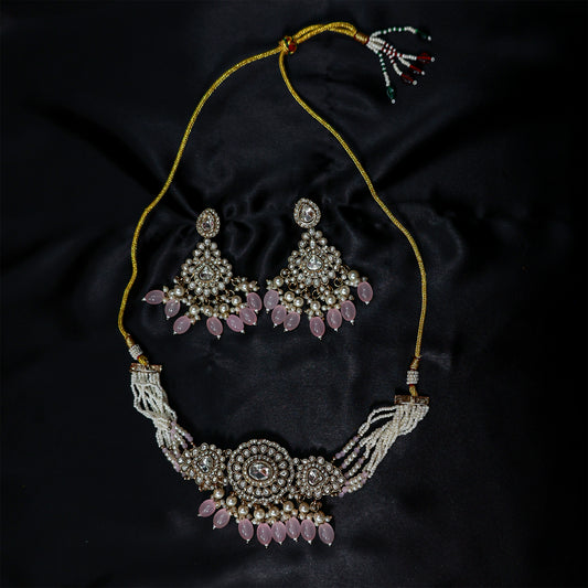 The Soft Pink Droplet Polki Choker Set