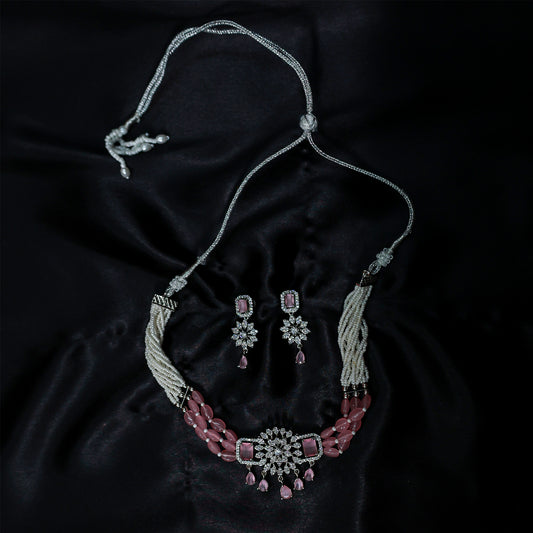 Elegant Pink Quartz Snowflake Choker Set