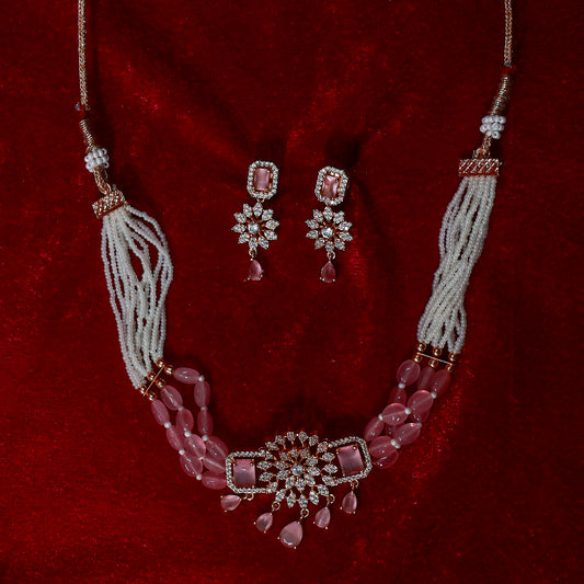 Elegant Pink Quartz Snowflake Choker Set