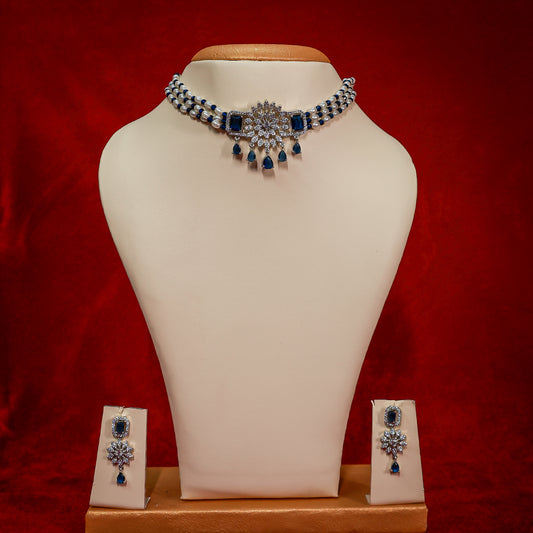 Regal Sapphire Blue Snowflake Choker Set