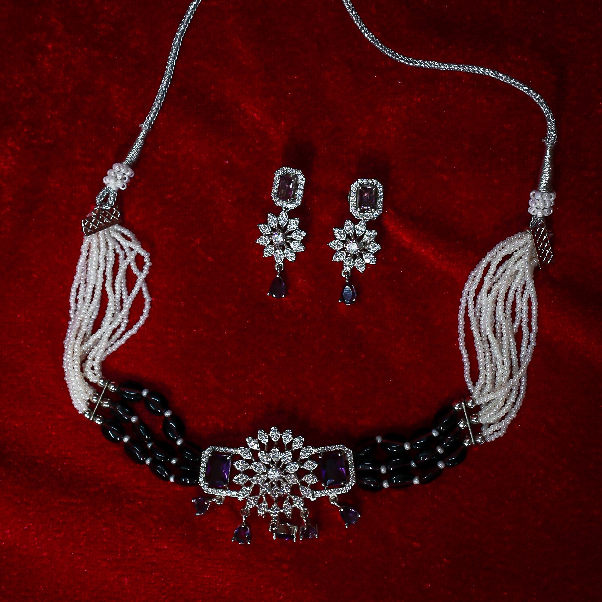 Regal Amethyst Purple Snowflake Choker Set