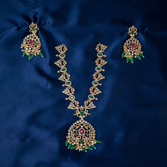 Emerald and Ruby Mayura Necklace Set