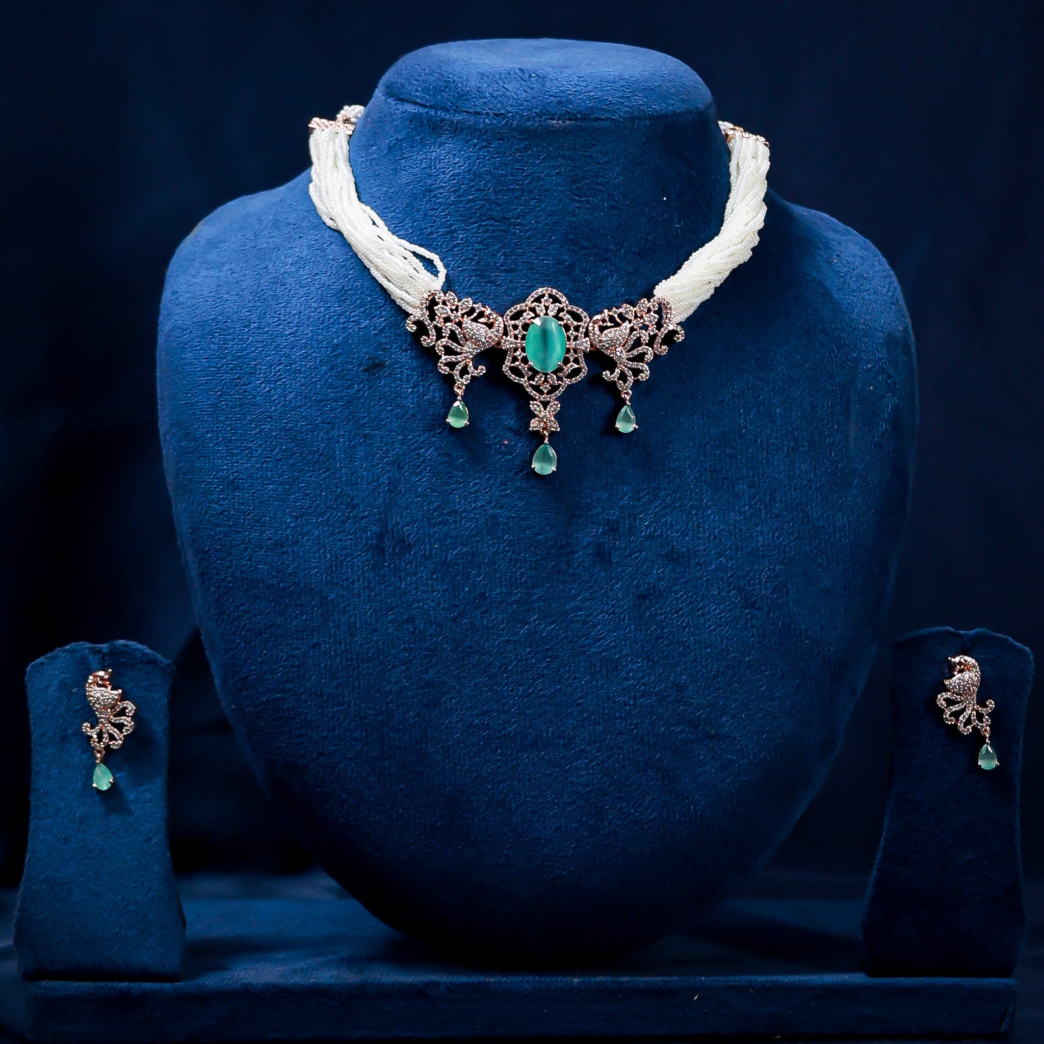 Mint/Teal Quartz Peacock Choker Set