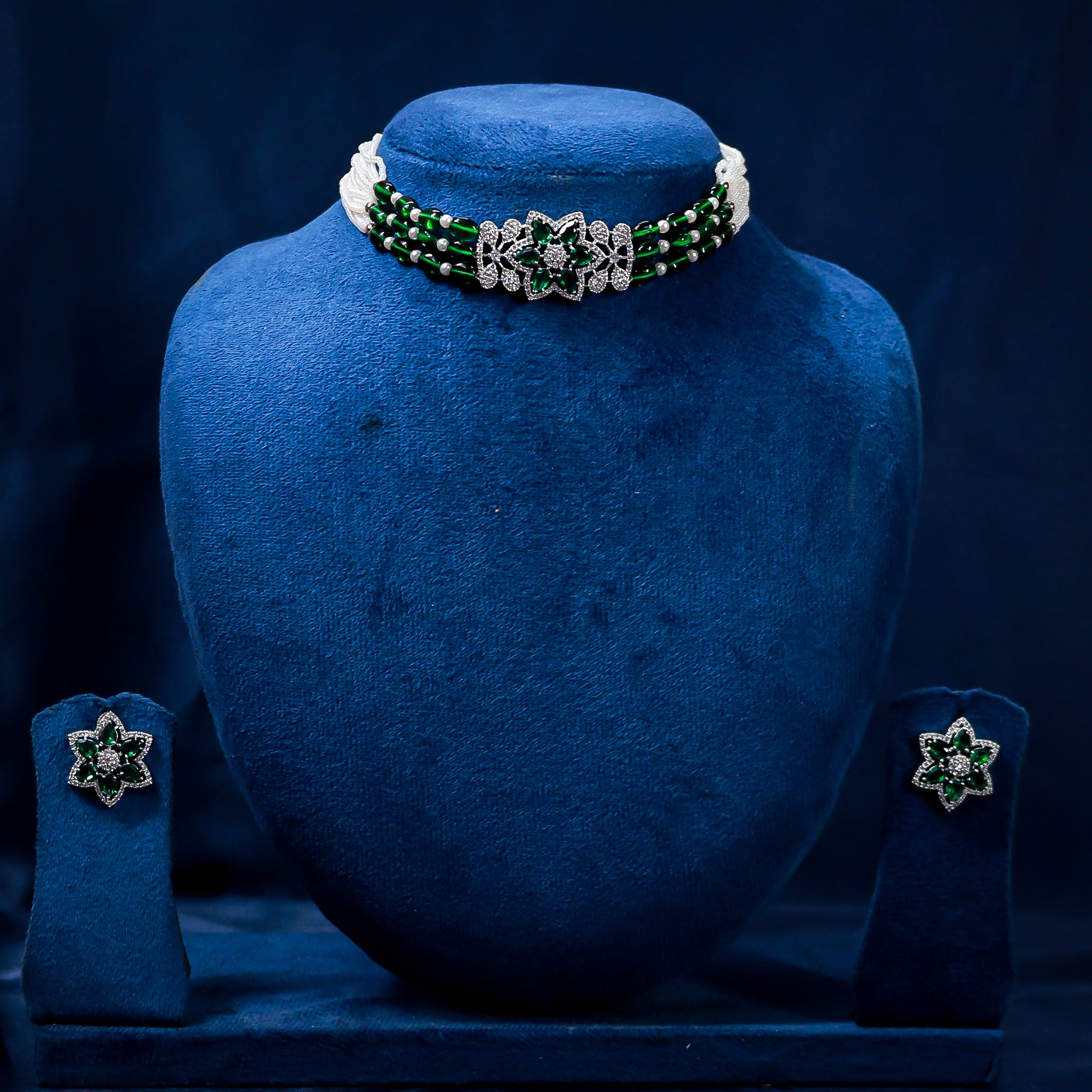 The Emerald Floral & Pearl Choker Set