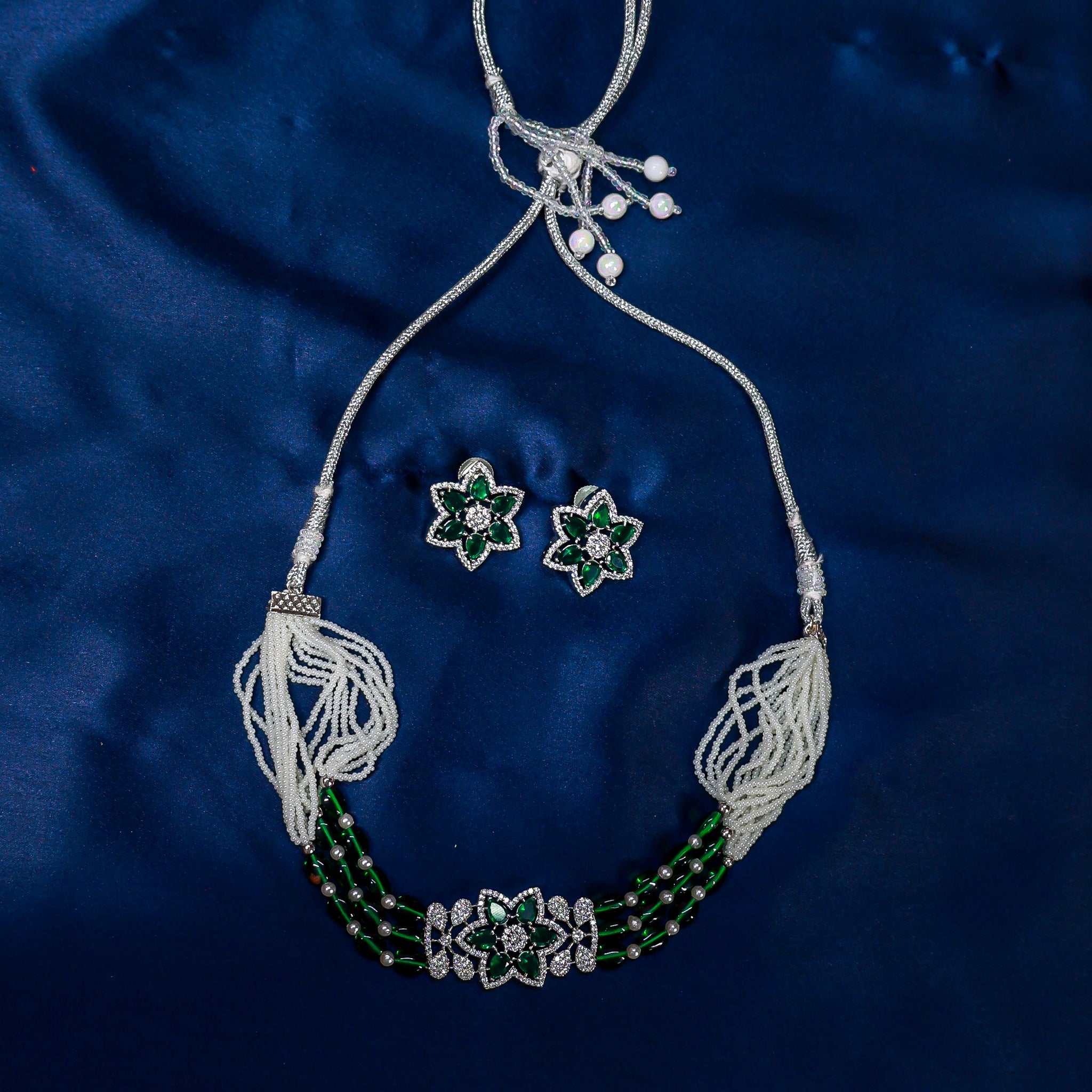 The Emerald Floral & Pearl Choker Set