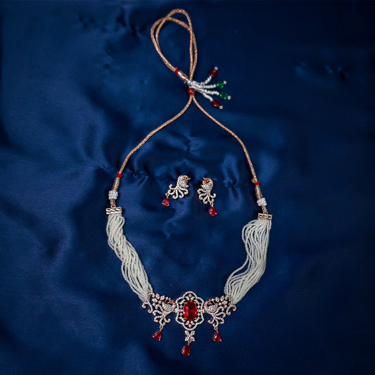 Regal Ruby Red Peacock Choker Set