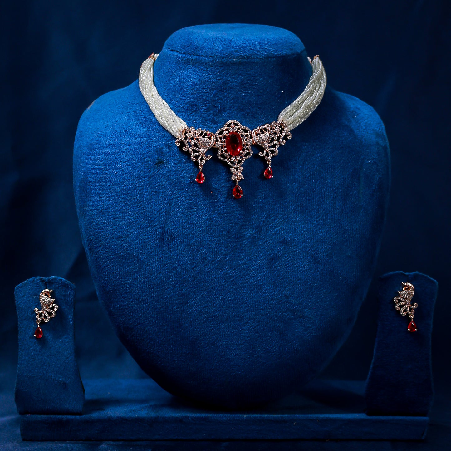 Regal Ruby Red Peacock Choker Set