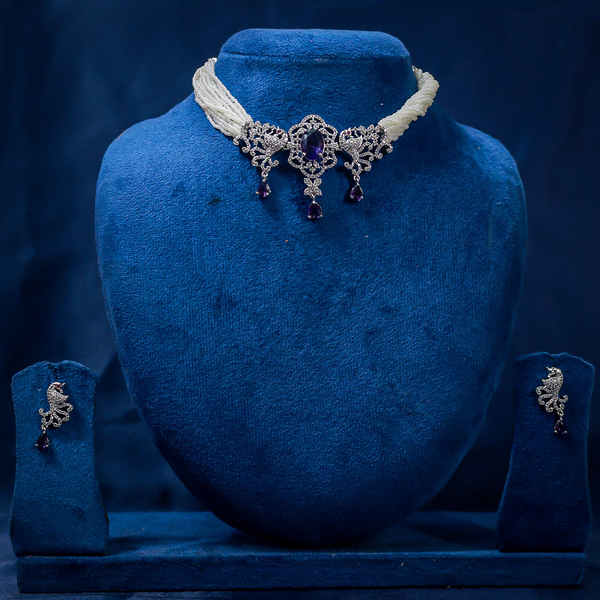 Regal Amethyst Purple Peacock Choker Set