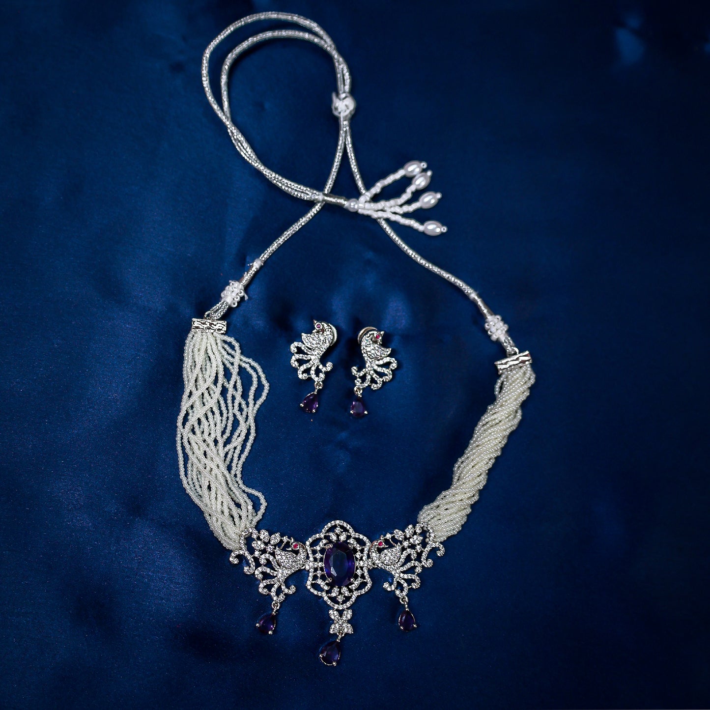 Regal Amethyst Purple Peacock Choker Set