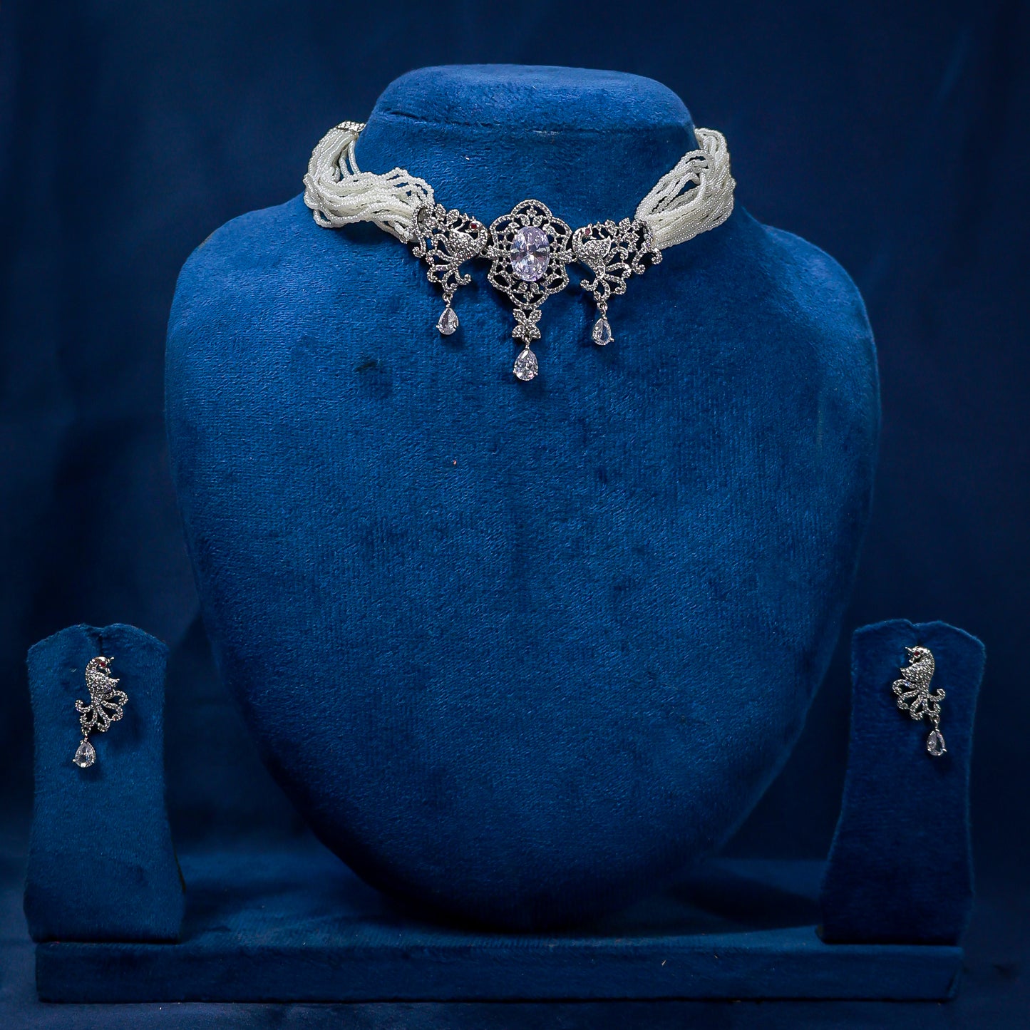 CZ & Pearl Peacock Choker Set
