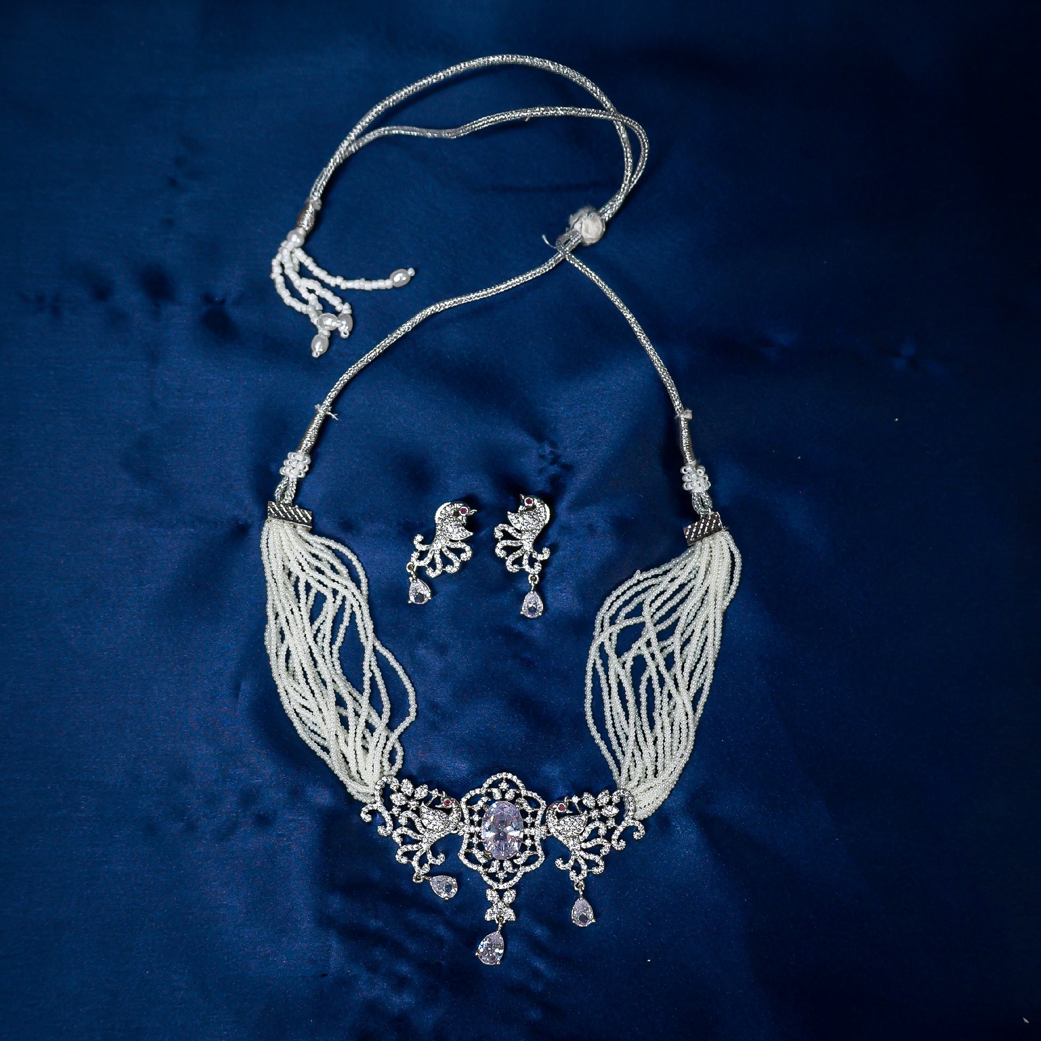 CZ & Pearl Peacock Choker Set