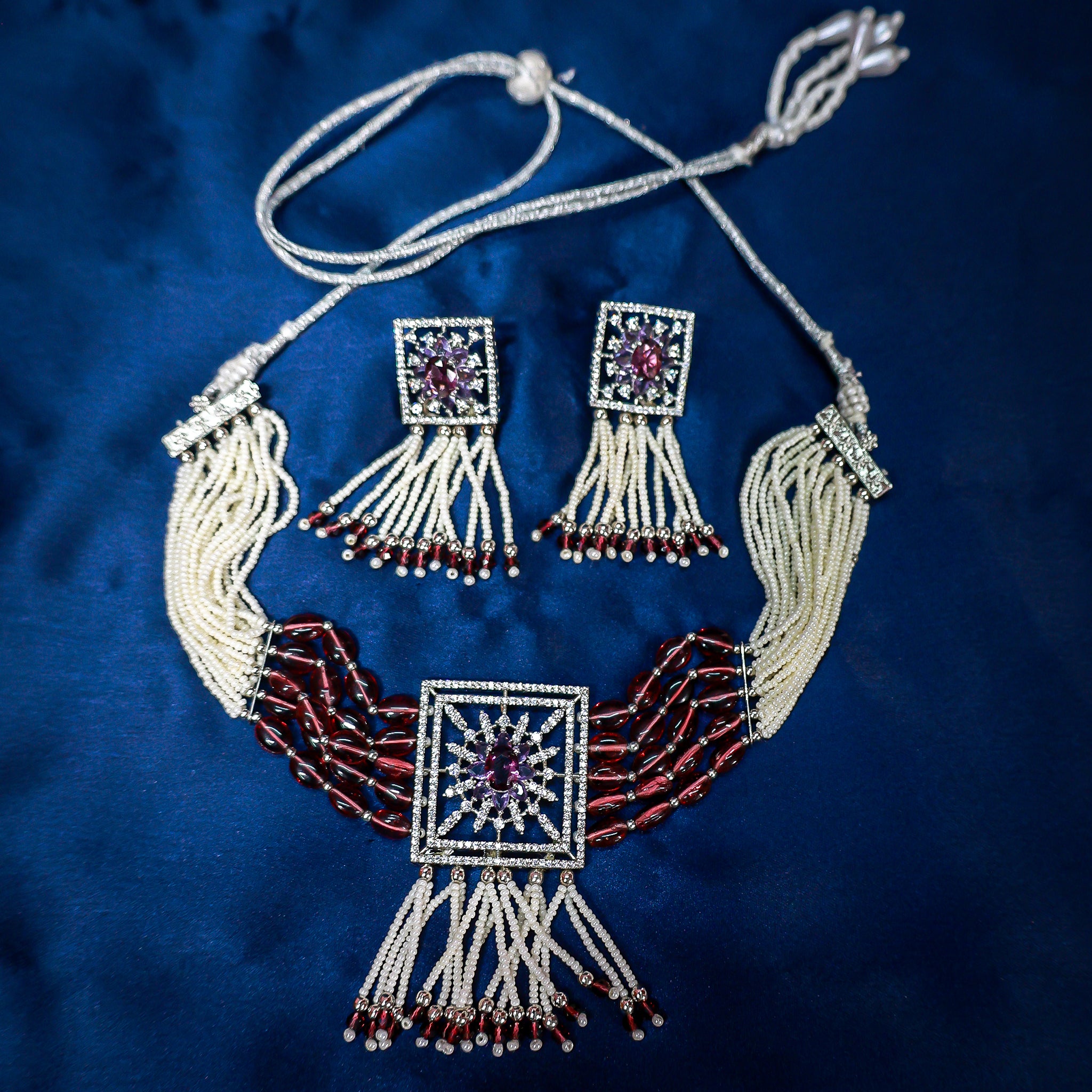 Luxury Amethyst-Tone Beaded Choker Necklace Set