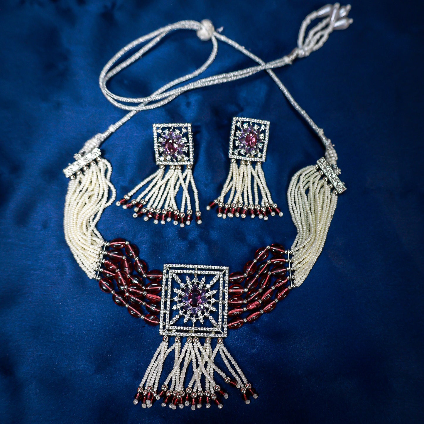 Luxury Amethyst-Tone Beaded Choker Necklace Set