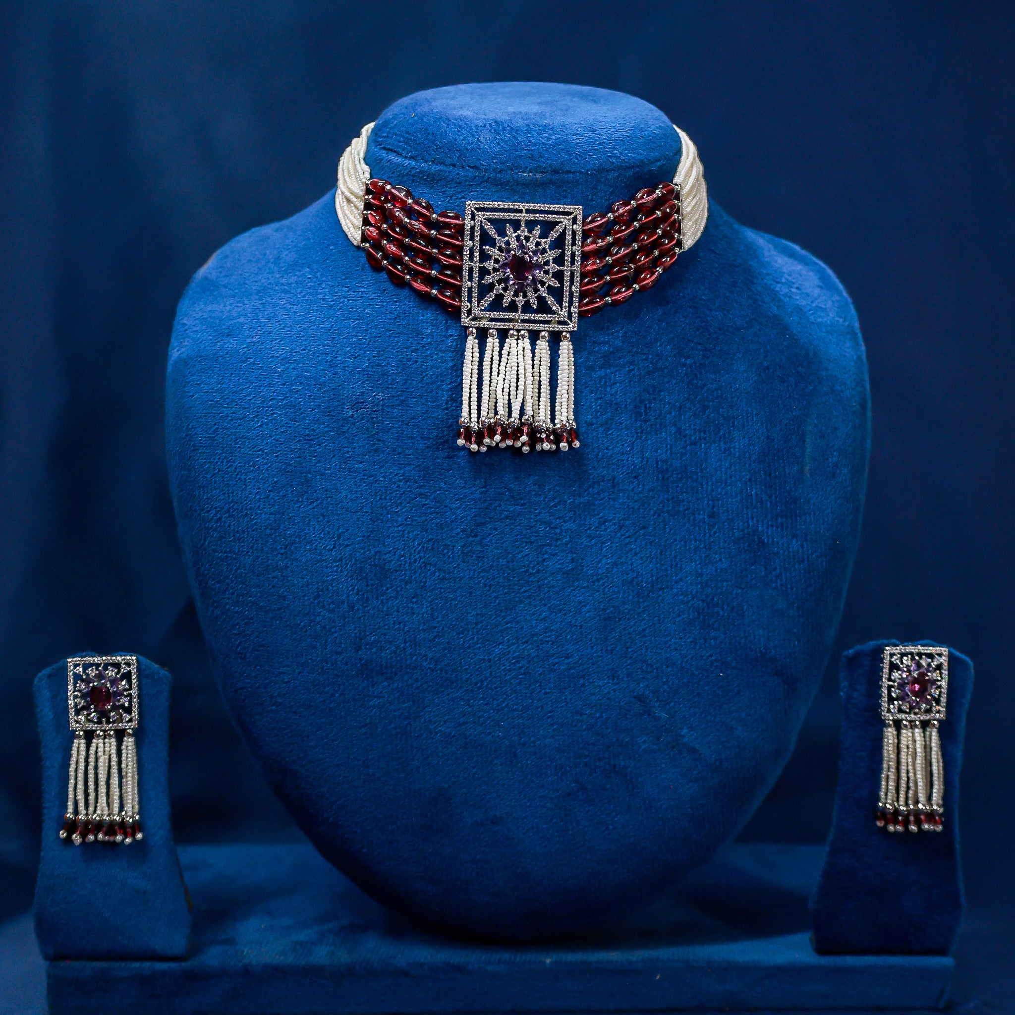 Luxury Amethyst-Tone Beaded Choker Necklace Set