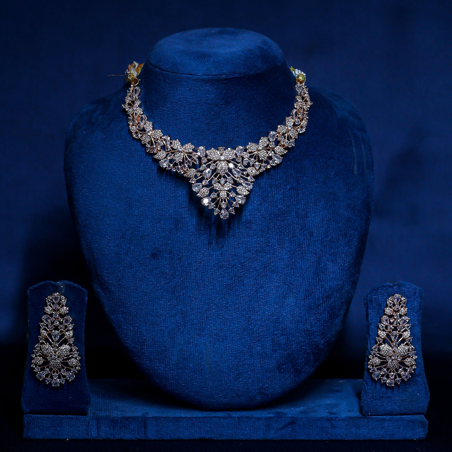 The Statement V-Front CZ Choker & Chandelier Set