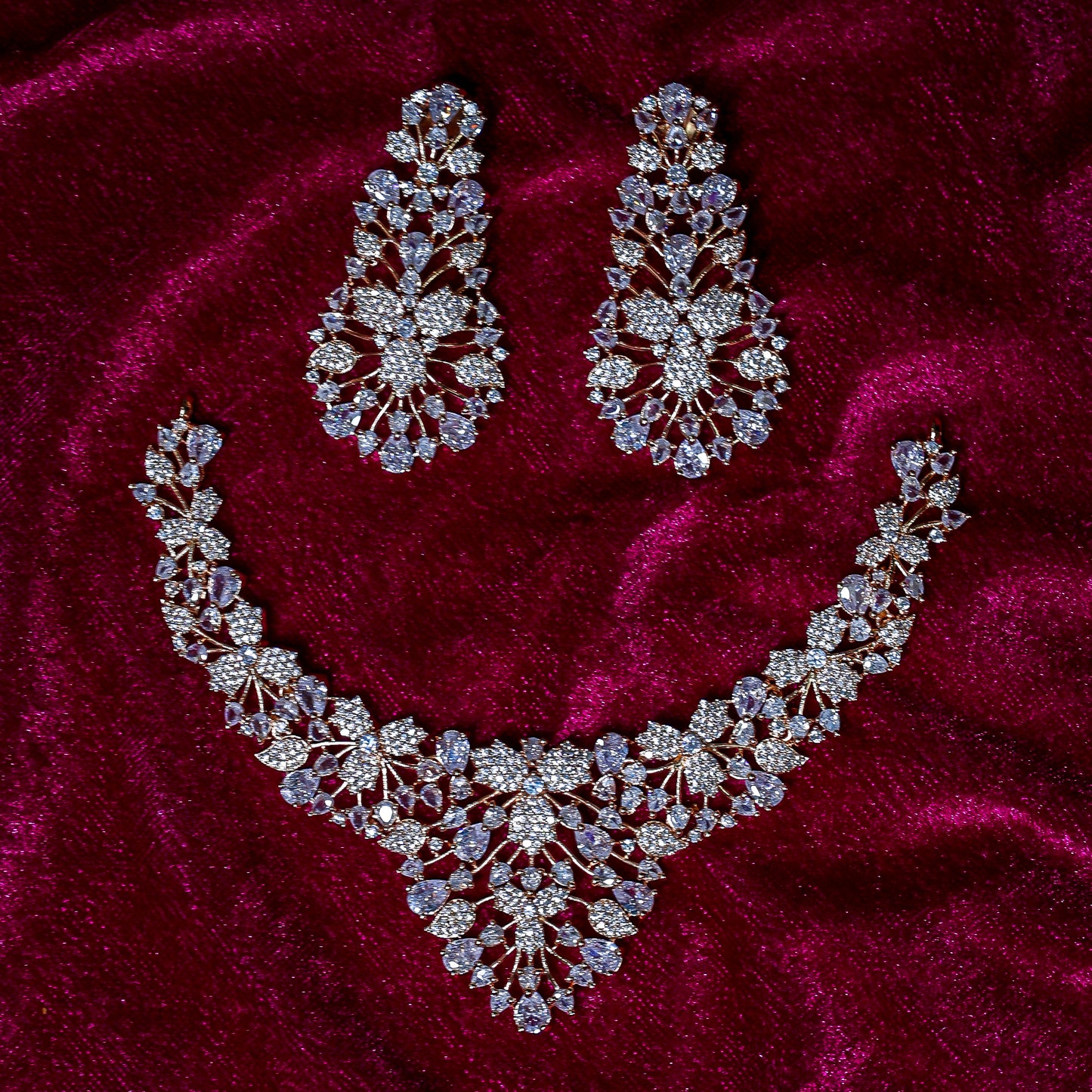 The Statement V-Front CZ Choker & Chandelier Set