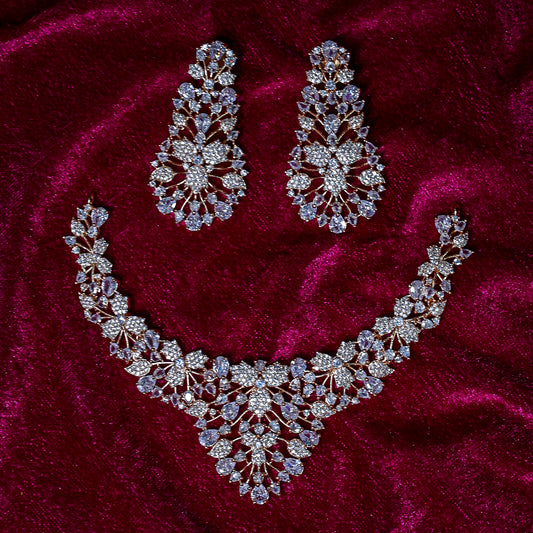 The Statement V-Front CZ Choker & Chandelier Set