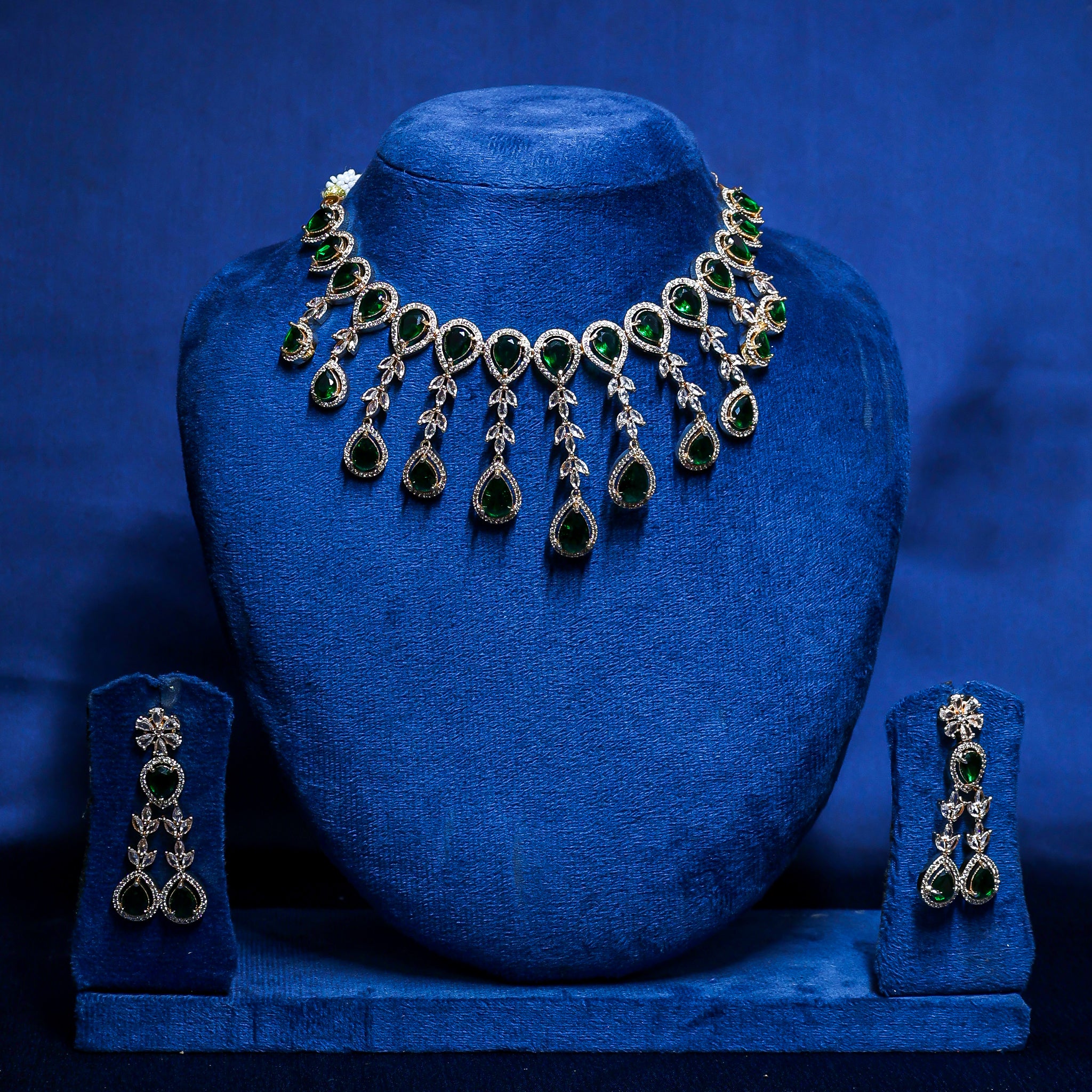 The Dark Green Cascade Teardrop CZ Choker Set