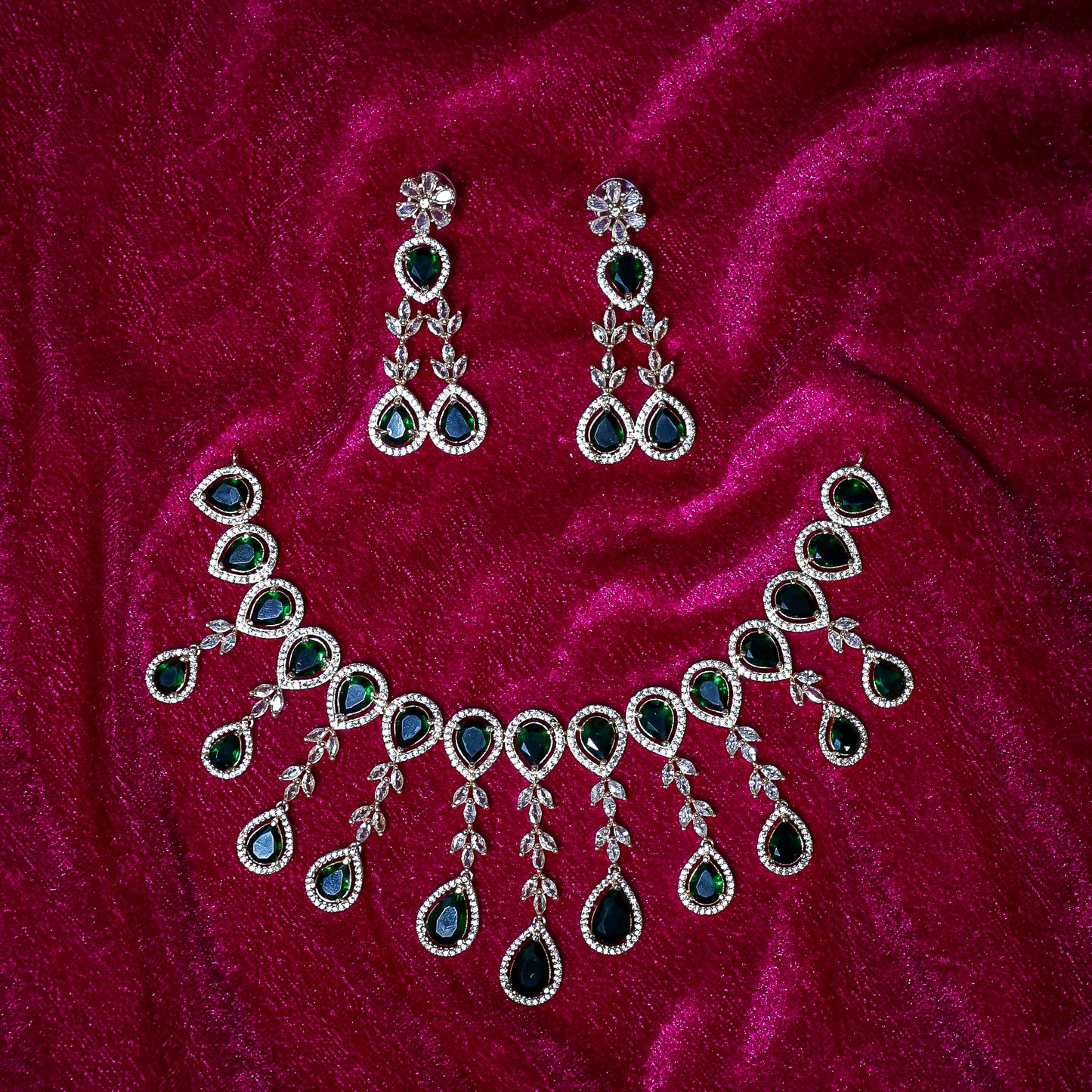 The Dark Green Cascade Teardrop CZ Choker Set
