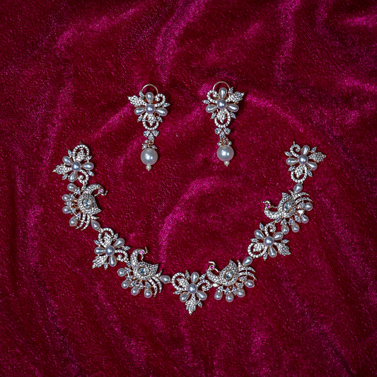 The Rose Gold Peacock & Pearl Floral Choker Set