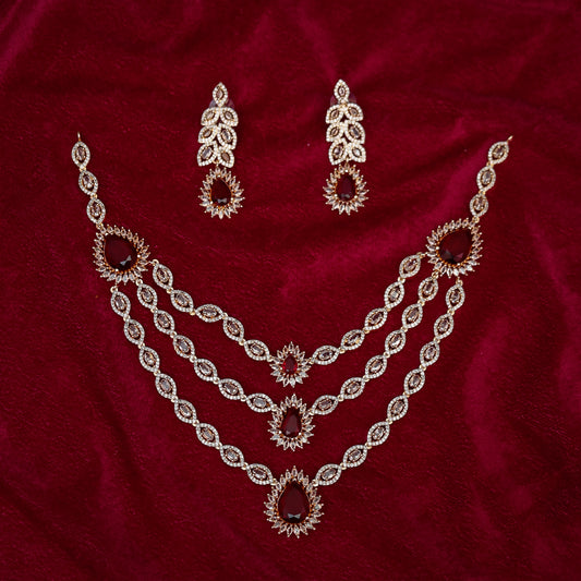 The Ruby Red Cascading Three-Layer Diamond Necklace Set