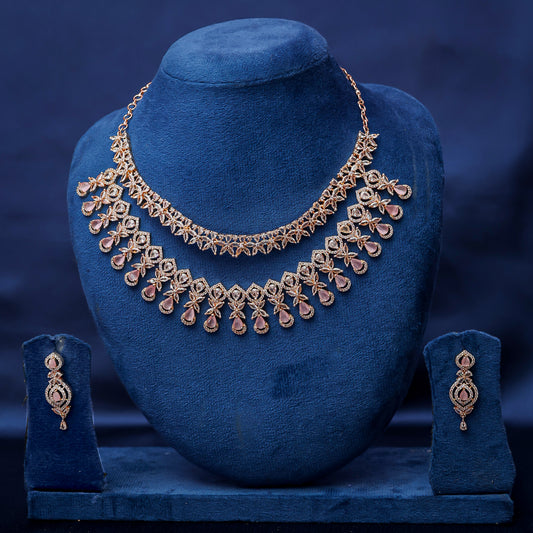 The Pink Teardrop Dual-Layer Diamond Look Choker Set