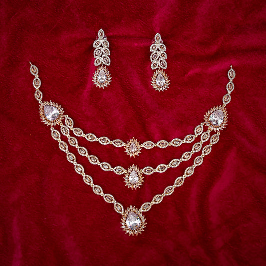 The Cascading Three-Layer American Diamond Necklace Set