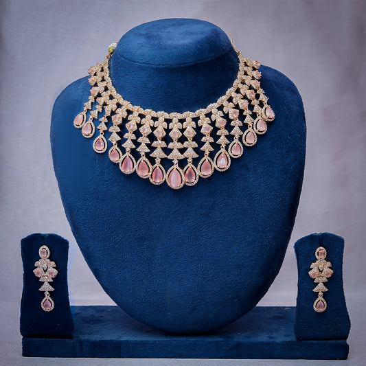 Luxury Pink Stone & Diamond-Look Statement Set