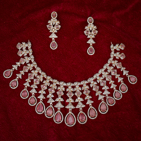 Luxury Pink Stone & Diamond-Look Statement Set