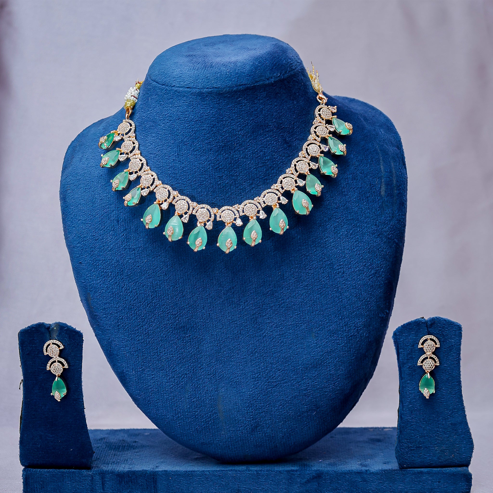 Teal Quartz Drop Statement Necklace Set