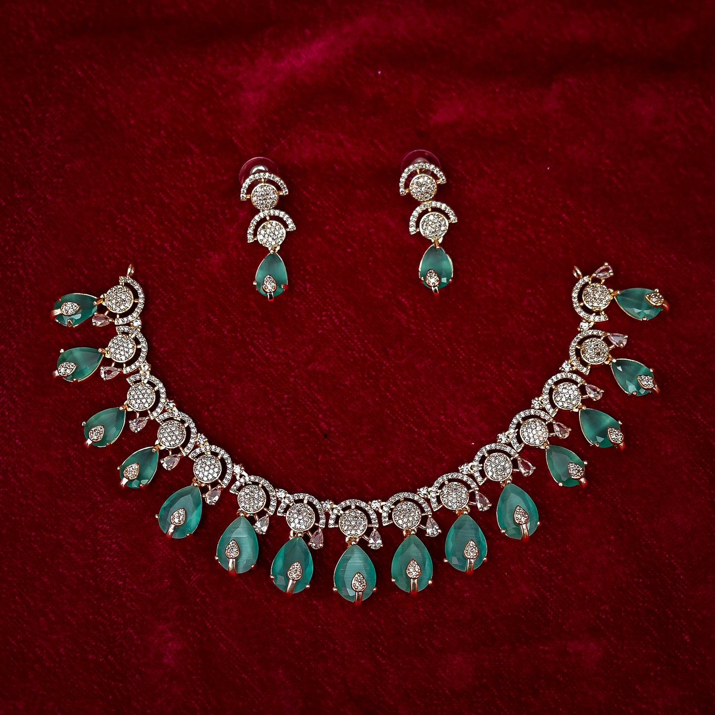 Teal Quartz Drop Statement Necklace Set