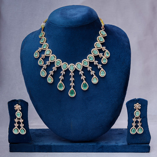 Mint Teal Quartz Teardrop Festoon Necklace Set