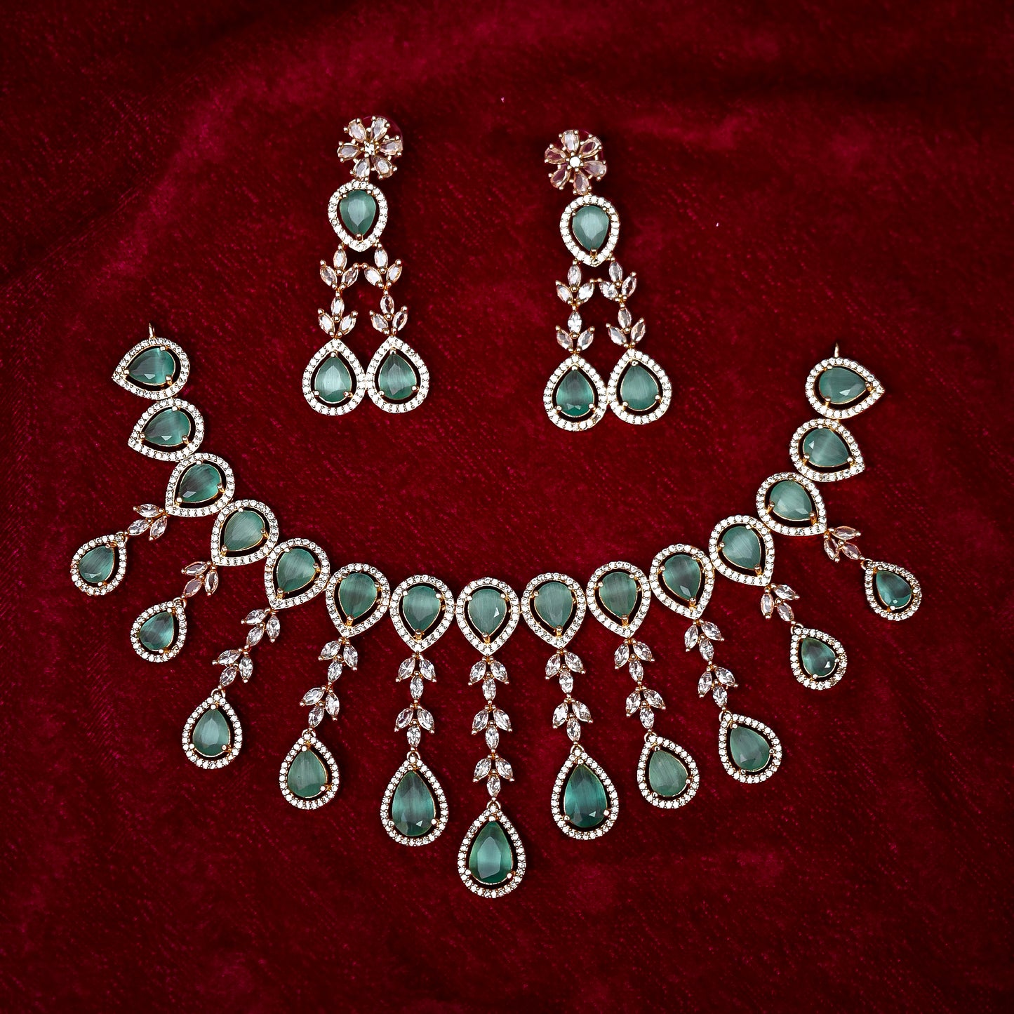 Mint Teal Quartz Teardrop Festoon Necklace Set