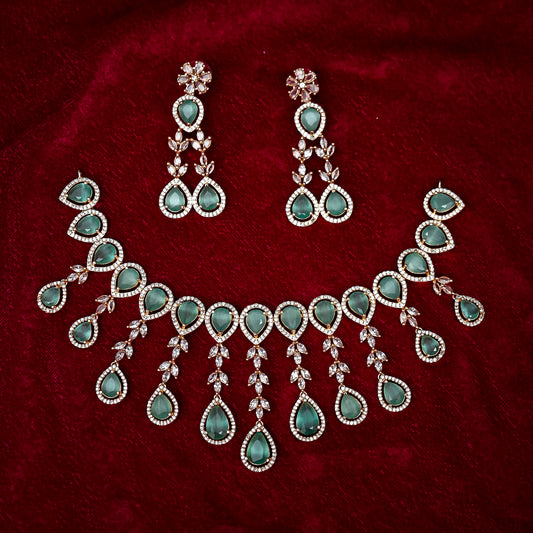 Mint Teal Quartz Teardrop Festoon Necklace Set