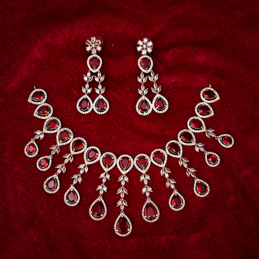 Regal Ruby Red Teardrop Festoon Necklace Set