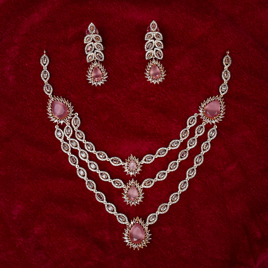 The Pastel Pink Cascading Three-Layer Diamond Necklace Set