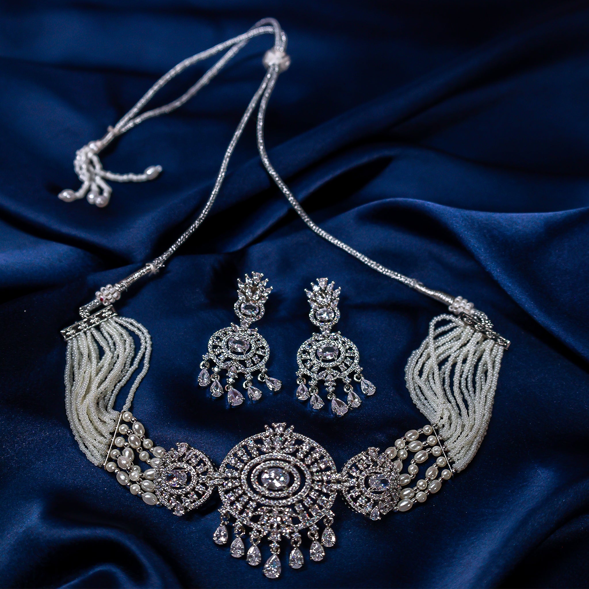 Bridal CZ Medallion Choker Set