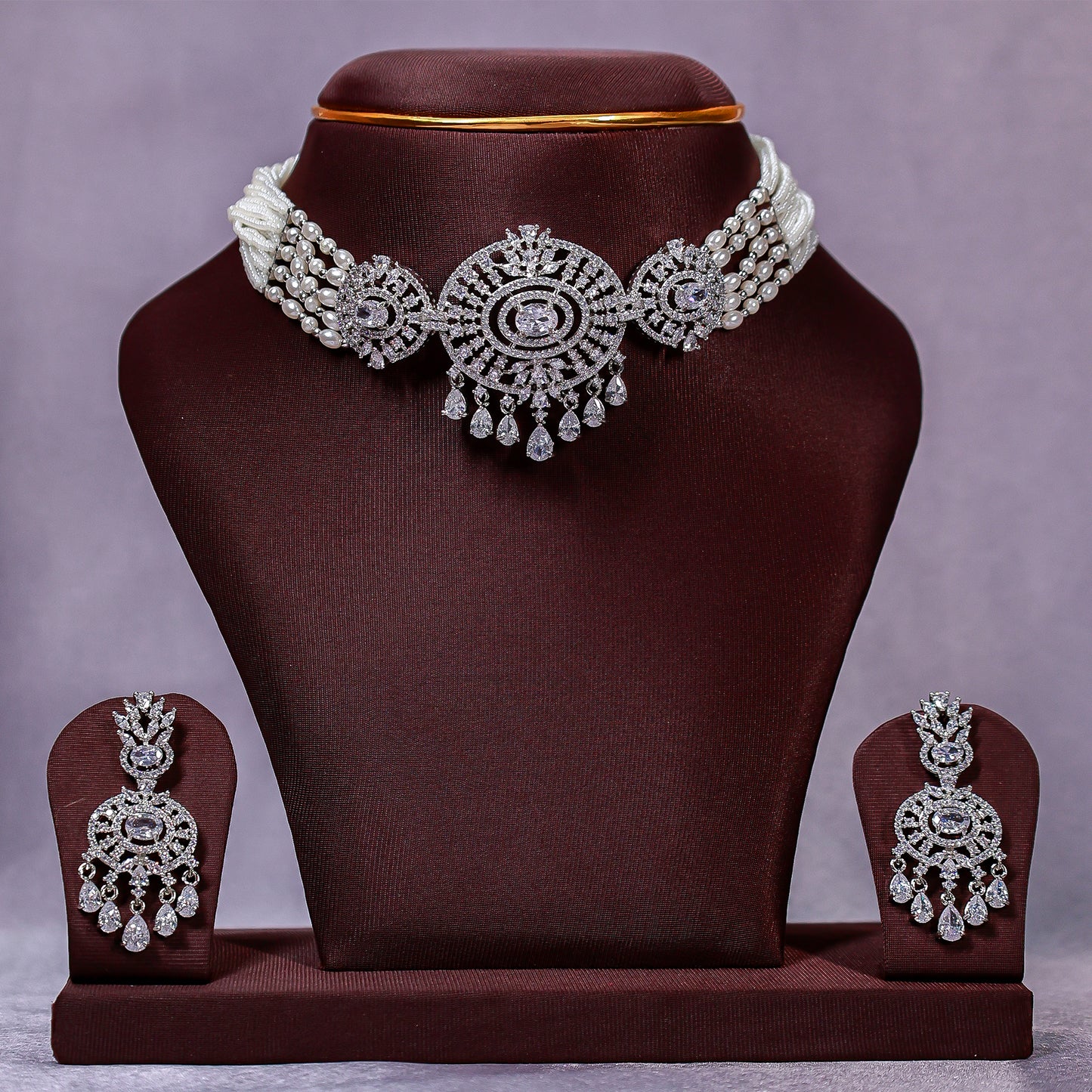 Bridal CZ Medallion Choker Set