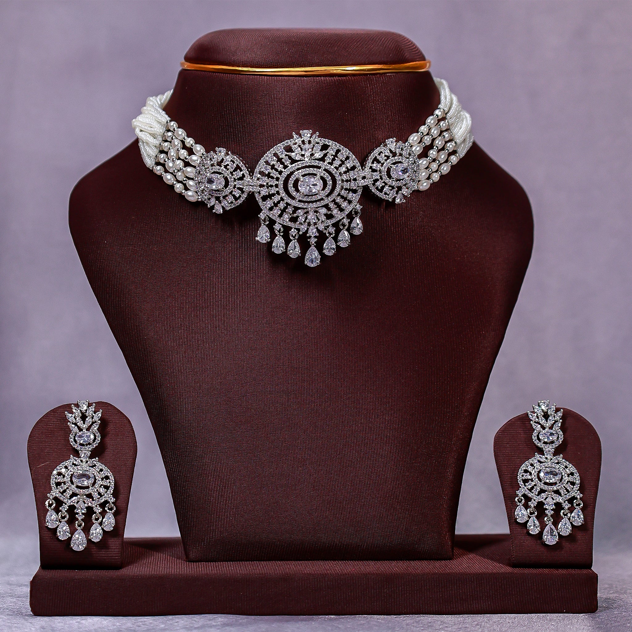 Bridal CZ Medallion Choker Set
